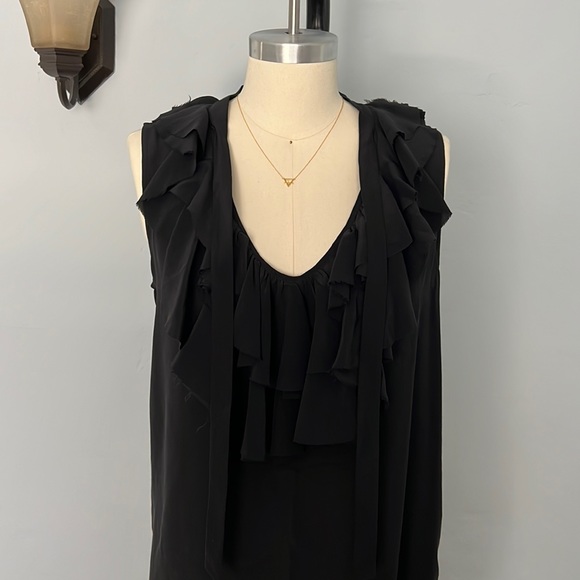 JOIE Gilly Ruffled Silk Mini Neck Tie Dress V-Neck Black, Size Small - Picture 7 of 16